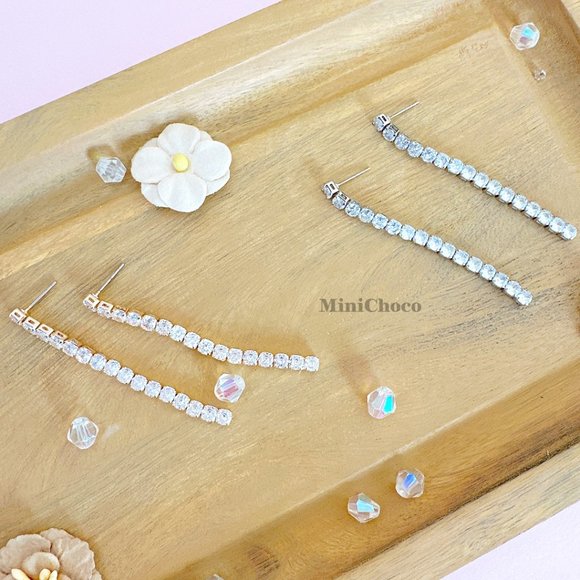 Silver Tone CZ Tennise Drop Earrings - Picture 3 of 7